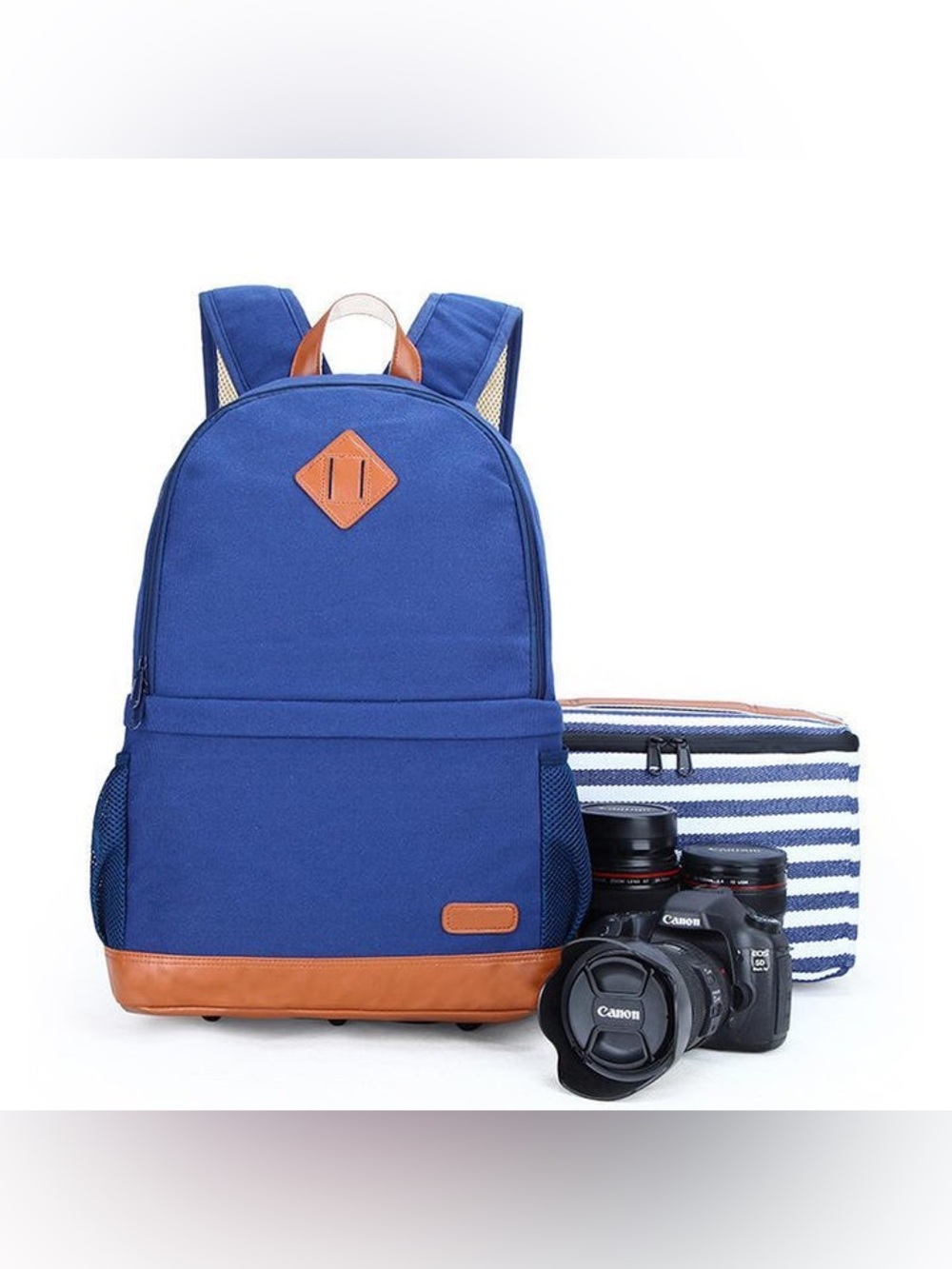 Brand New-Kattee canvas camera backpack featuring a brown faux-leather